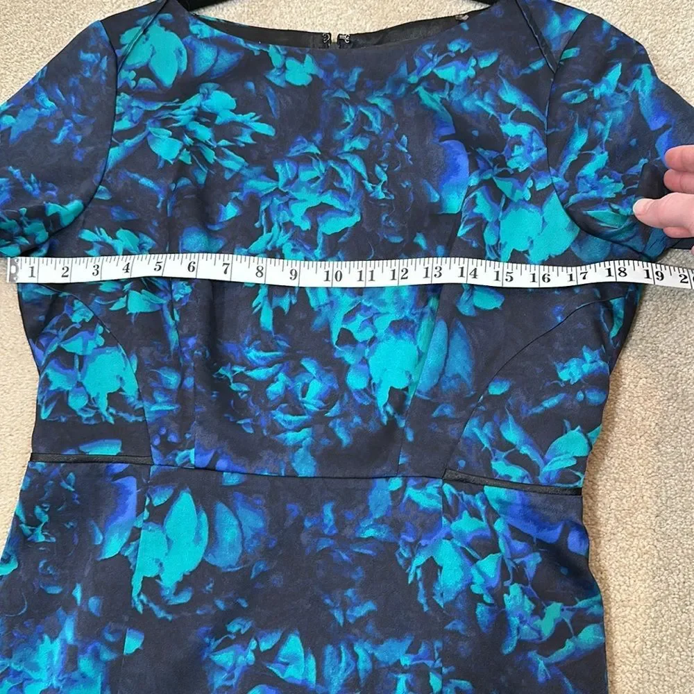 Tahari Floral Dark Sheath Shortsleeves Fairy Office Church Women Dress Size 10